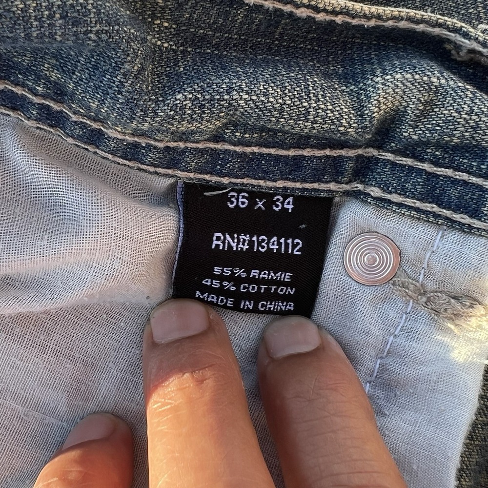 Premium Ask Jeans Distressed Relaxed Fit Jeans Tag 36x34 RN 134112 Heel Zip - Picture 4 of 4